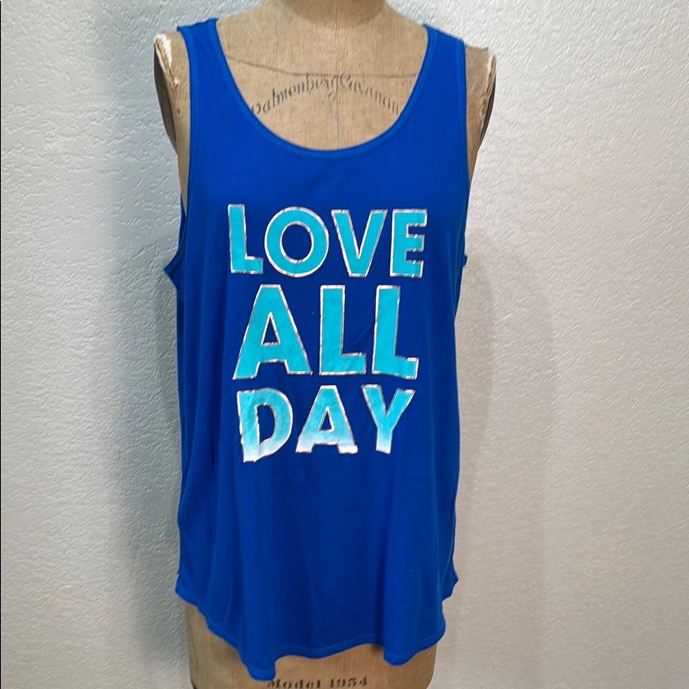 Zelos Women XL Blue 'Love All Day' Athletic Round Neck‎ Tank Top
